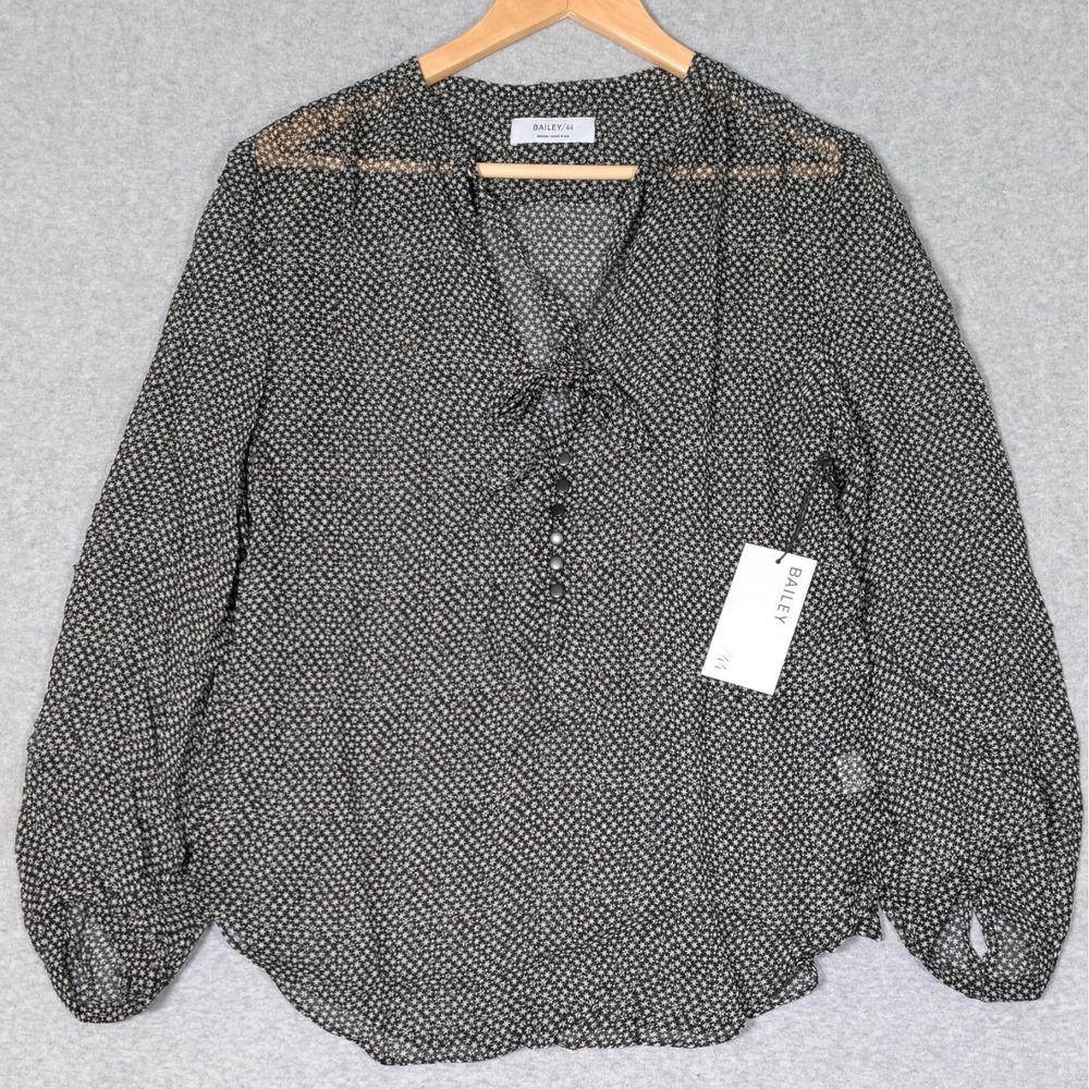 Bailey 44 Harlow Top Womens Medium Tie Front Blouse Sheer Star Print New